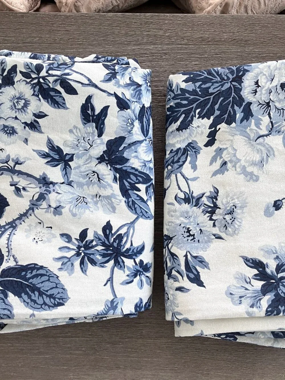 Pottery Barn 2 Blue Garden Floral Toile Curtains Drapes Linen Cotton 50x108